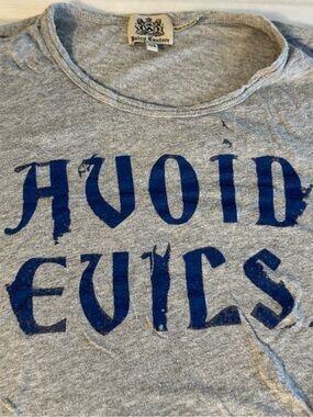Juicy Couture Avoid Evils Graphic Tee Gray Blue  XXL Y2K